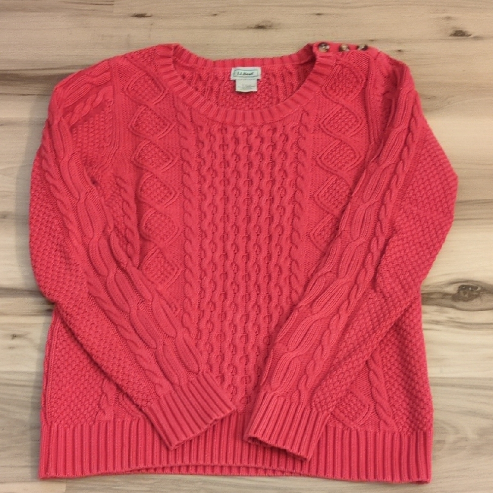 EUC L.L. Bean Red Cotton Cable Knit Sweater Size Small